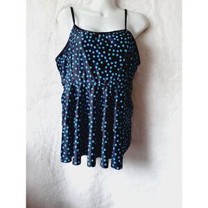 Polka Dot Blue Black 2X tankini swim top